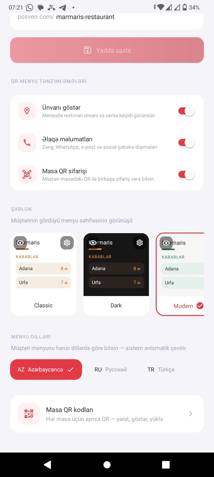 QR menyu temaları — Posveo