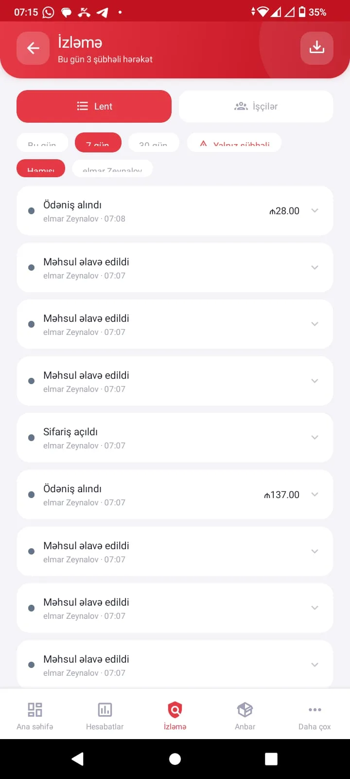 İzləmə lenti — hər hərəkət — Posveo