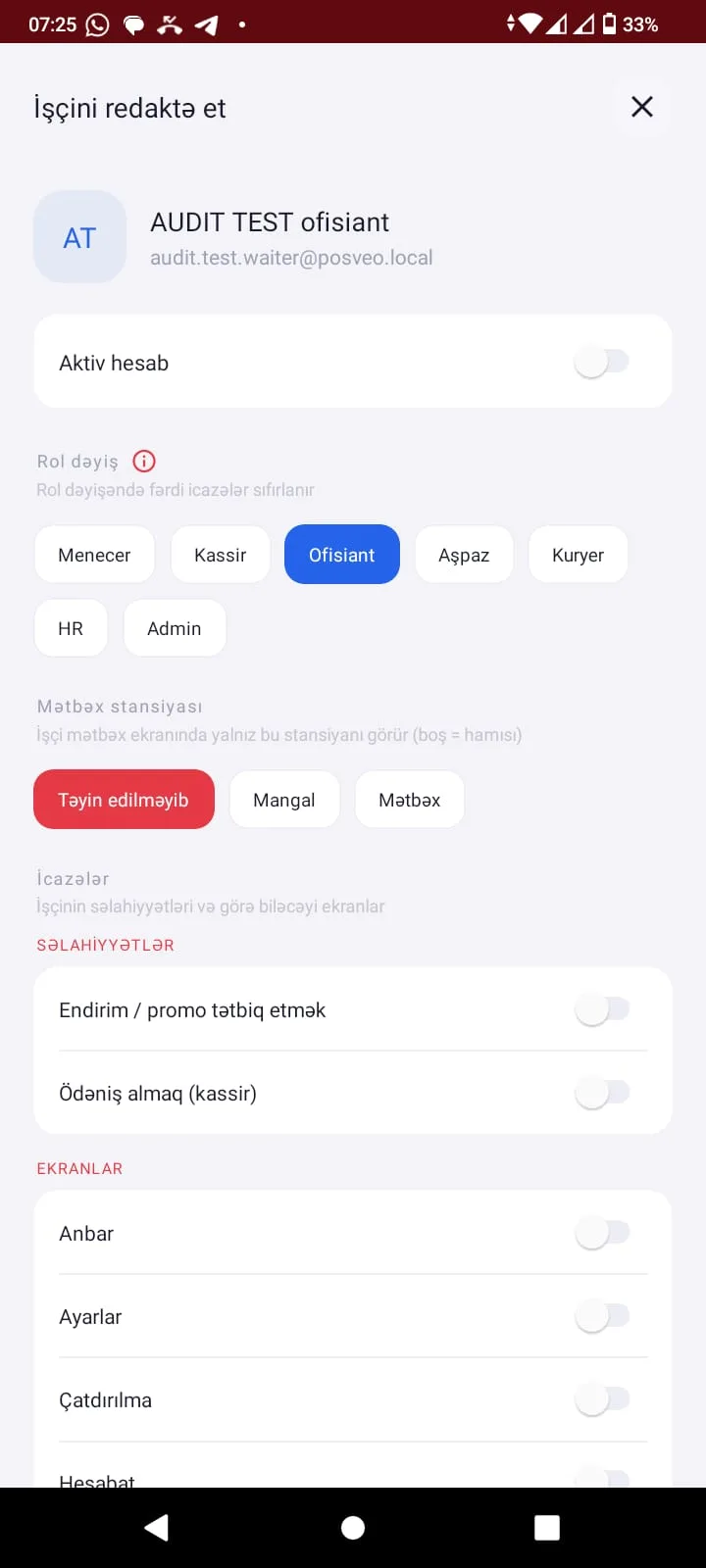 Rol seçimi və PIN — Posveo