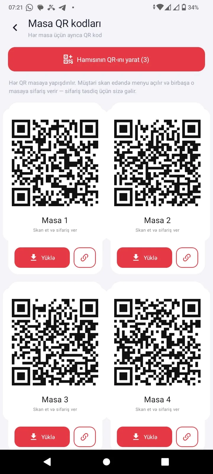 Masa QR kodları — Posveo