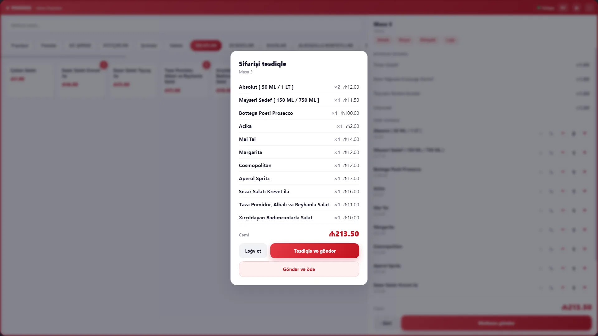 Sifarişin təsdiqi — Posveo POS terminal