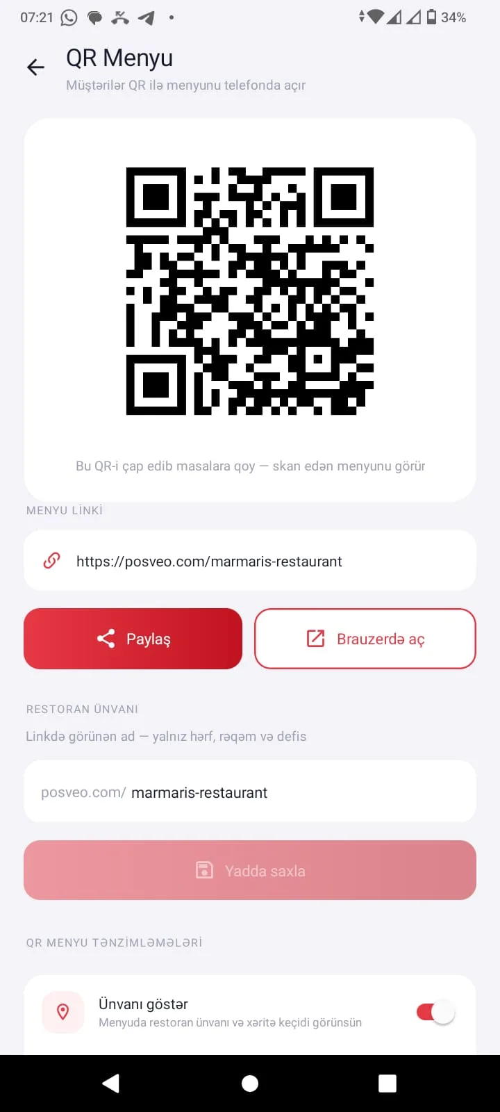 Posveo QR menyu — müştərilər üçün onlayn menyu və sifariş