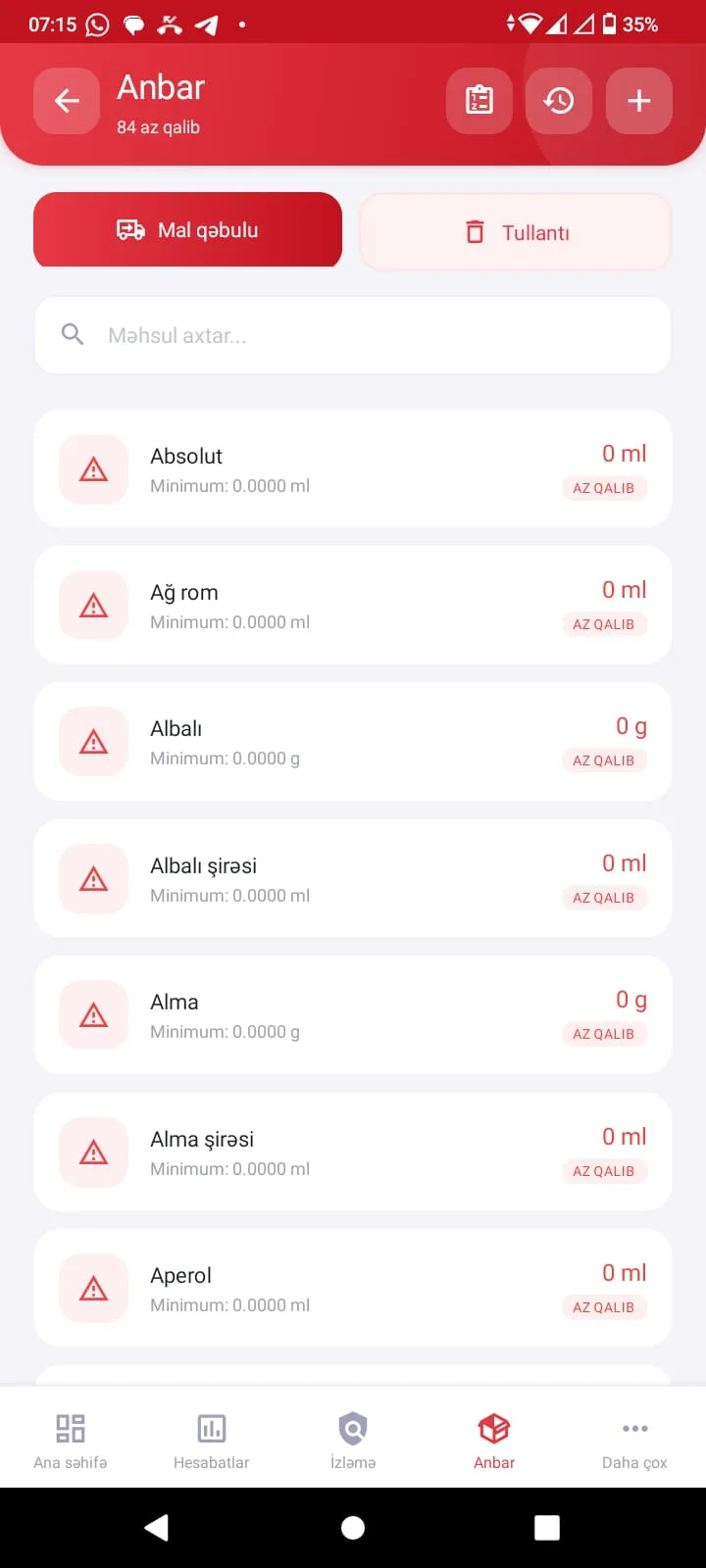 Posveo anbar idarəetməsi — xammal qalıqları və minimum limitlər
